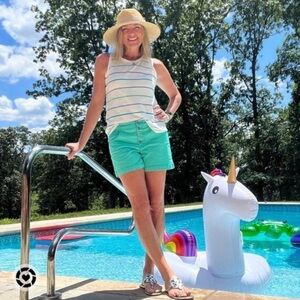 CAbi Queue Tank 6140 Size Medium GUC Striped Tank Teal Blue